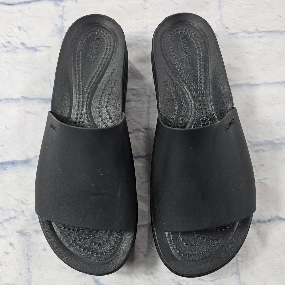 Crocs LiteRide Platform Slide Womens 9 Black Comfort Sandal Wedge - Picture 2 of 11